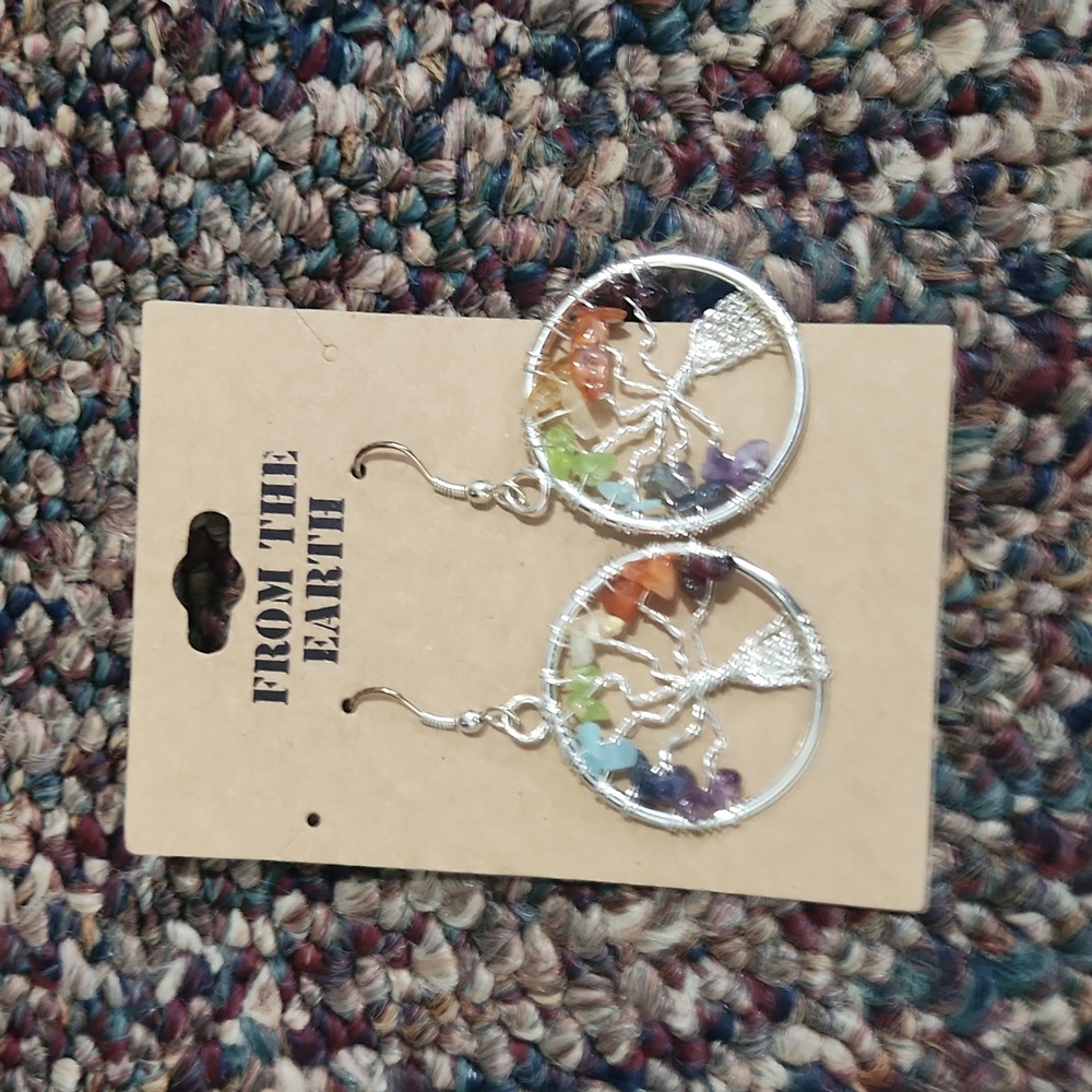 silver rainbow tree earrings (handmade)